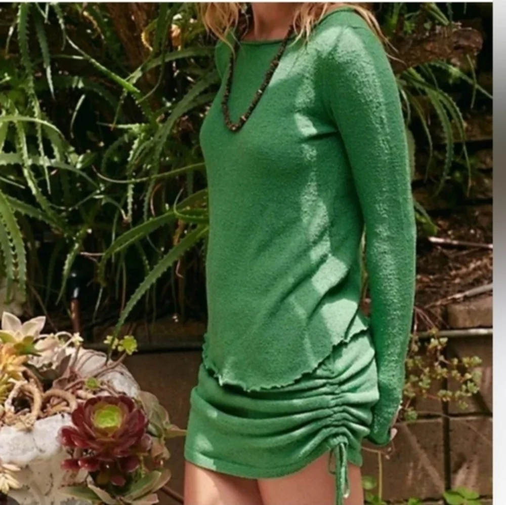 Free People FP beach Cabo green sweater knit lettuce‎ hem top and skirt set new